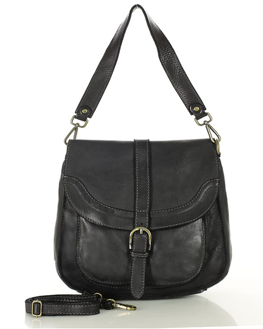 Torebka vintage retro skórzana listonoszka saddle bag - MARCO MAZZINI czarna