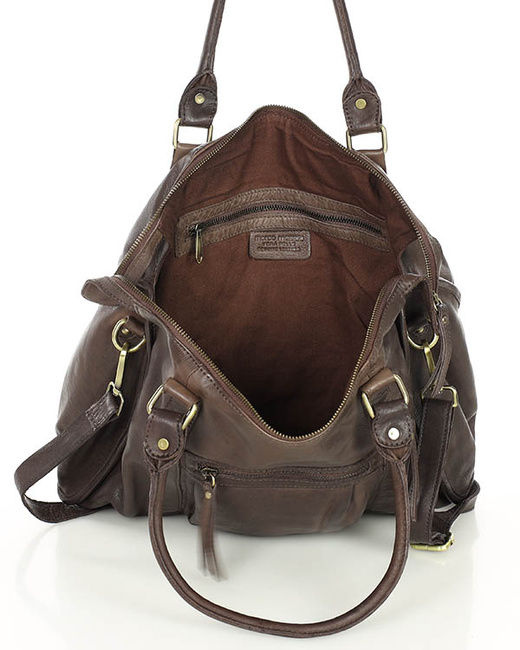 Torebka skórzany kuferek vintage old pelle MARCO MAZZINI czekoladowy brąz