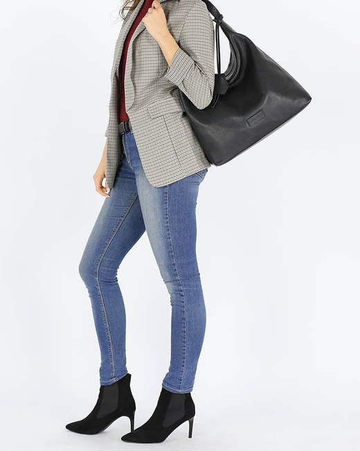 Torebka damska worek hobo bag skóra naturalna - MARCO MAZZINI czarna