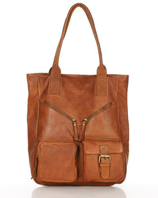 Duża torba shopper z przegródkami skóra naturalna - MARCO MAZZINI brąz camel