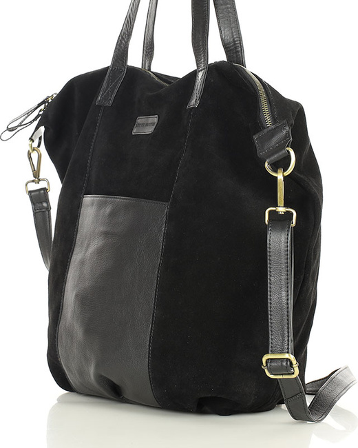 Torba skórzana zamszowa shopper z kieszeniami - It bag MARCO MAZZINI czarna