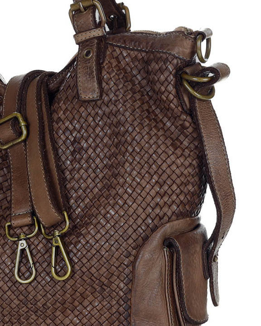 Miejska torebka z regulowanymi rączkami shopper pleciona skóra handmade - MARCO MAZZINI brąz