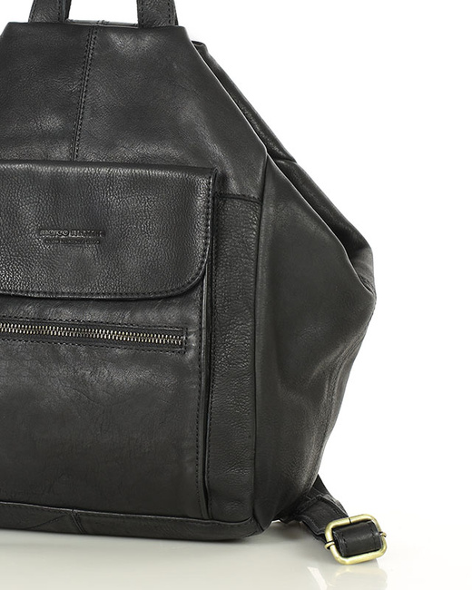 Czarny skórzany plecak damski z bezpiecznym dostępem do wnętrza – MARCO MAZZINI