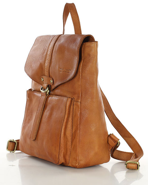 Plecak skórzany damski A4 - MARCO MAZZINI brąz whisky