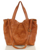 Duża skórzana torebka shopper z kieszenią - MARCO MAZZINI brąz kamelowy