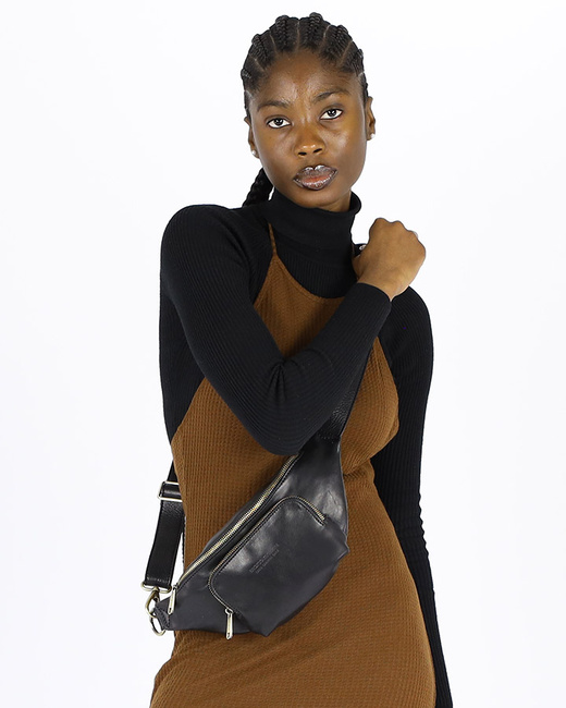 Torebka nerka na szerokim pasku skórzana premium pelle - MARCO MAZZINI czarna