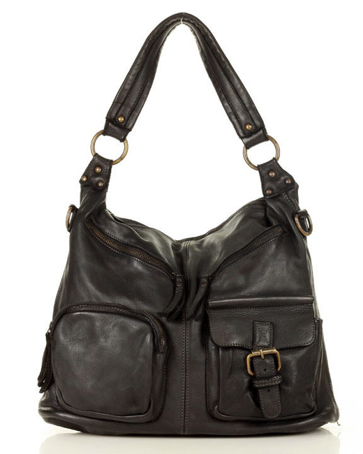 Torebka skórzana na ramię pockets old pelle lavata - MARCO MAZZINI czarna