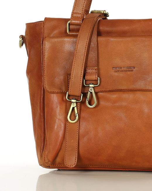Torba skórzana shopper biznesowy z przegrodą - MARCO MAZZINI brąz camel
