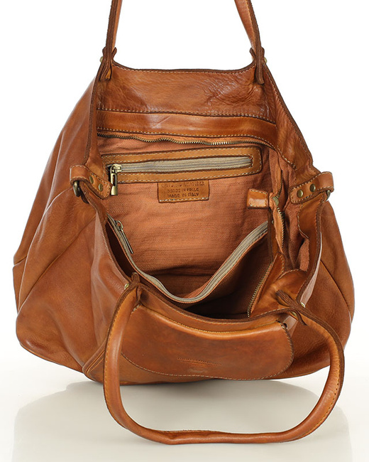 MARCO MAZZINI Torebka skórzana shopper bag ispirato dalla natura brąz camel