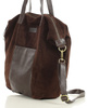 Torba skórzana zamszowa shopper z kieszeniami - It bag MARCO MAZZINI ciemny brąz