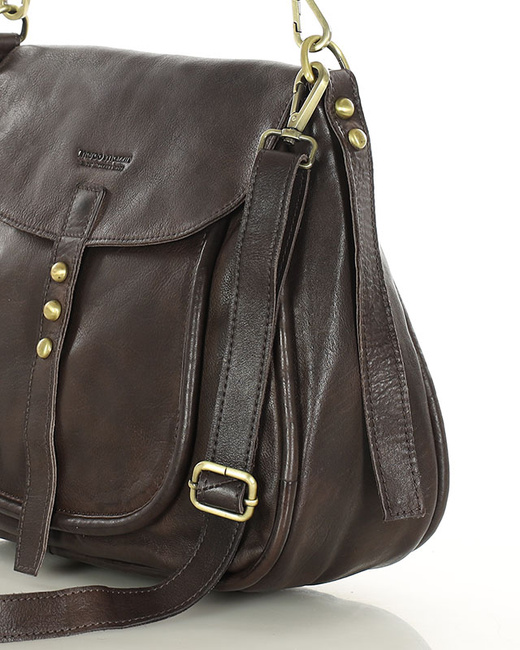 Saddle bag skórzana torebka damska na ramię - MARCO MAZZINI czekoladowy brąz