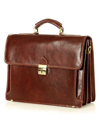 Teczka męska skórzana MARCO MAZZINI handmade  - ROBERTO Classic brązowa