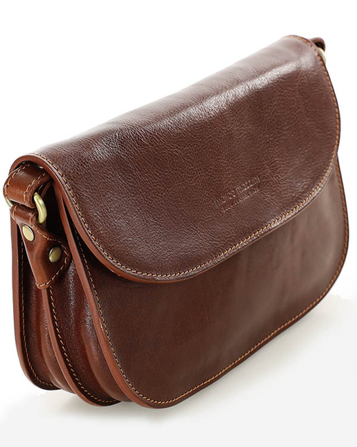 Skórzana torebka saddle bag półksiężyc sztywna skóra - MARCO MAZZINI brązowa