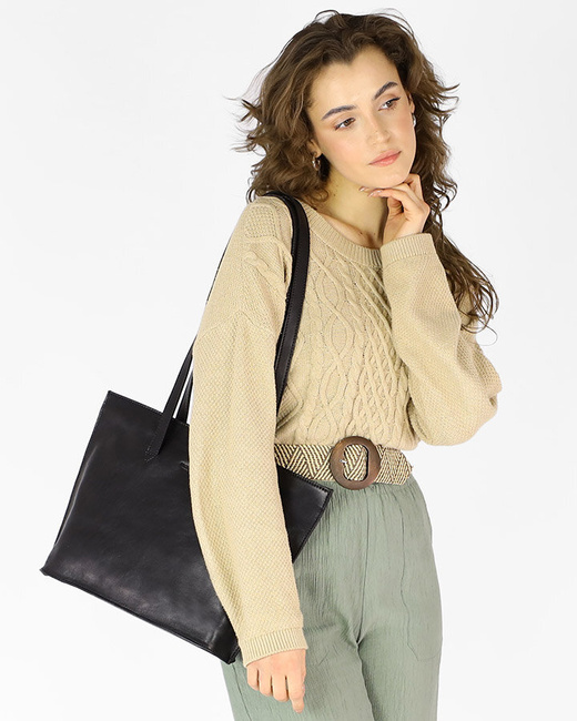 Torebka damska shopper uszlachetniona skóra włoska - MARCO MAZZINI czarna