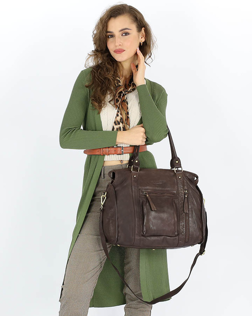 Torebka skórzany kuferek vintage old pelle MARCO MAZZINI czekoladowy brąz