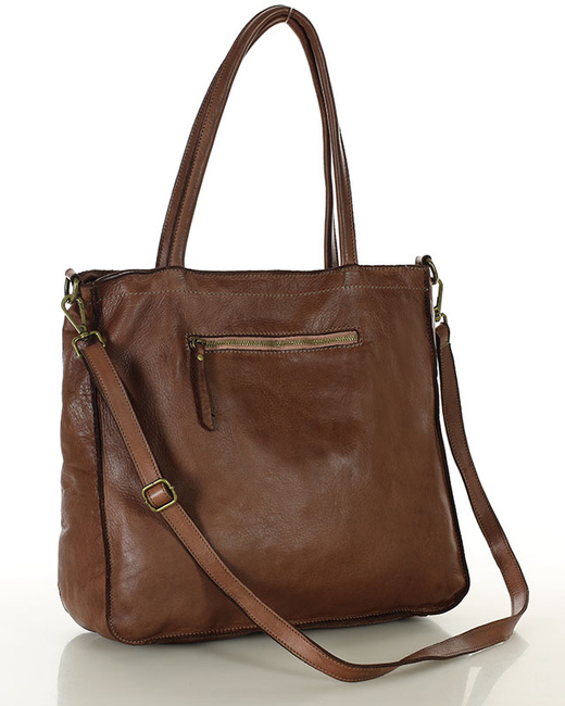 Torba shopper brązowa czekoladowa z kieszeniami skóra naturalna – MARCO MAZZINI