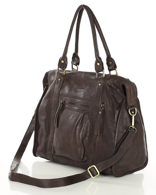 Torebka skórzany kuferek vintage old pelle MARCO MAZZINI czekoladowy brąz