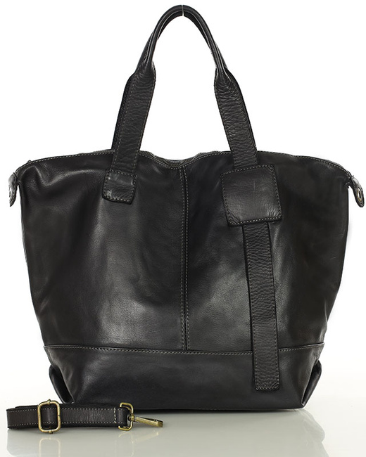 Duża torba shopper czarna A4 z miękkiej włoskiej skóry Marco Mazzini