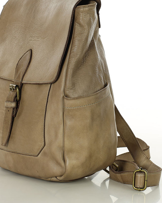 Plecak skórzany handmade z kieszeniami - MARCO MAZZINI beż cappuccino