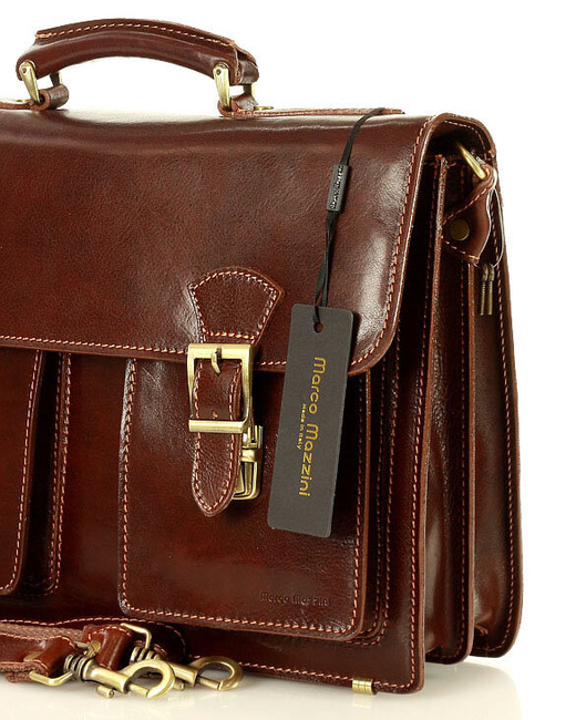 Teczka męska vintage handmade MARCO MAZZINI - skóra naturalna - CIRO Classic brązowa