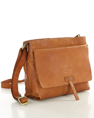 Torebka skórzana listonoszka damska messenger bag - MARCO MAZZINI brąz koniak