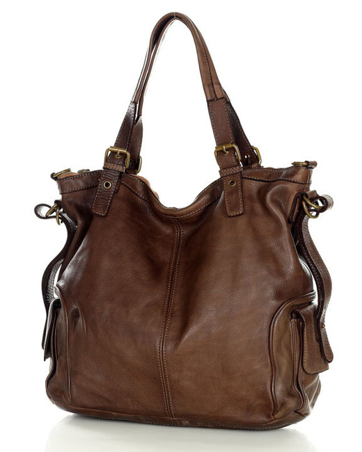 MARCO MAZZINI Miejska torba skórzana z regulowaną rączką old leather handmade czekoladowy brąz