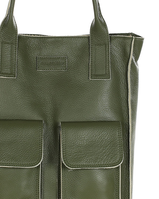 Torebka shopper z kieszeniami MAZZINI - Ravenna militarny zielony