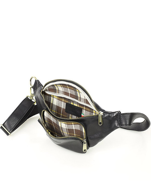 Torebka nerka na szerokim pasku skórzana premium pelle - MARCO MAZZINI czarna