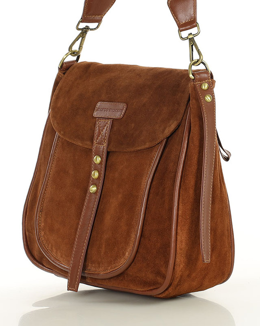 Torebka zamszowa saddle bag skórzana na ramię - MARCO MAZZINI brąz camel