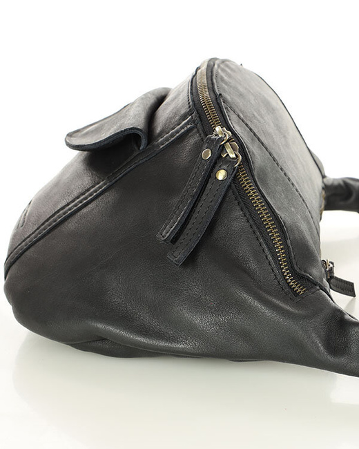 Duża nerka skórzana damska torebka przez ramię z kieszonkami MARCO MAZZINI czarna