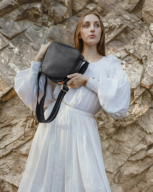 Torba skórzana na dwa zamki crossbody camera bag - MARCO MAZZINI czarny