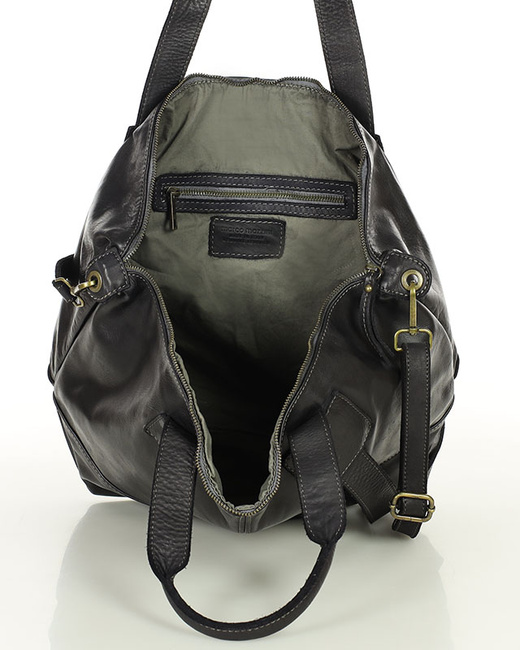 Duża torba shopper czarna A4 z miękkiej włoskiej skóry Marco Mazzini