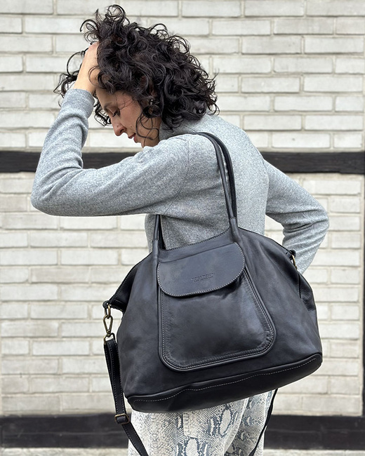 MARCO MAZZINI Torebka skórzana shopper bag ispirato dalla natura czarna