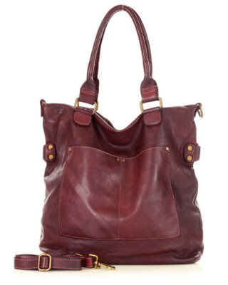 Torebka skórzana XL shopper vintage bag z kieszeniami vera pelle - MARCO MAZZINI burgund