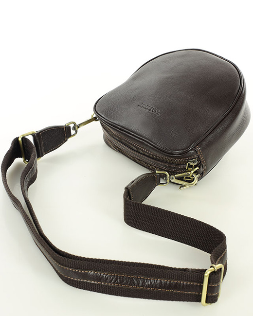Torba skórzana na dwa zamki crossbody camera bag - MARCO MAZZINI brąz ciemny