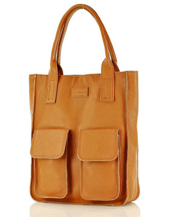 Torebka skórzany shopper bag z kieszeniami - MARCO MAZZINI Ravenna brąz camel