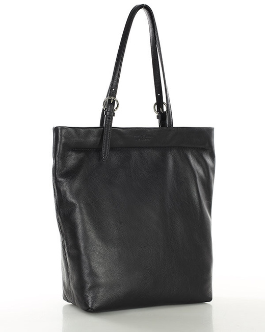 Torebka shopperka premium z miękkiej skóry cielęcej MARCO MAZZINI czarna