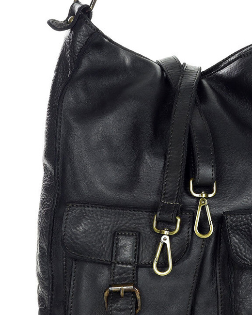 Torebka skórzana na ramię z kieszonkami safari leather bag - MARCO MAZZINI czarny