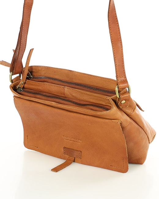 Torebka skórzana listonoszka damska messenger bag - MARCO MAZZINI brąz koniak