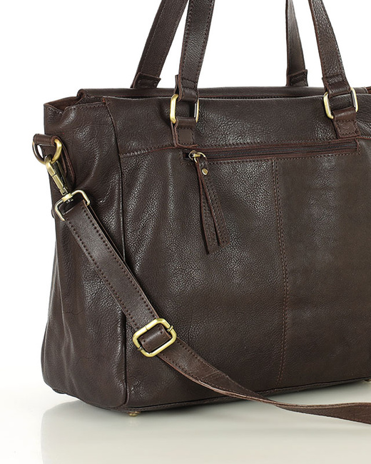 Torba skórzana shopper biznesowy z przegrodą - MARCO MAZZINI ciemny brąz