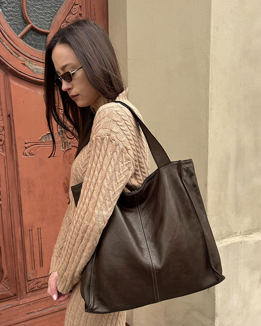 MARCO MAZZINI Torebka miejski shopper bag skóra naturalna handmade brąz