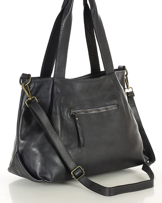 Torebka kuferek skórzana na ramię z miękkiej skóry MARCO MAZZZINI czarna