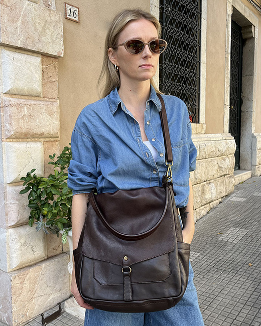 Wygodna torba damska na ramię skóra naturalna vera pelle - MARCO MAZZINI ciemny brąz caffe