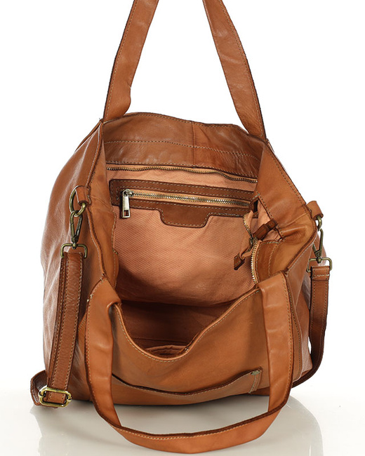 Shopperka torebka skórzana miejska - MARCO MAZZINI brąz camel