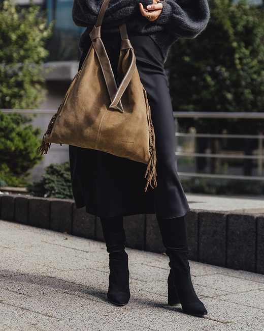 Torebka damska worek hobo bag skóra naturalna - MARCO MAZZINI czarna