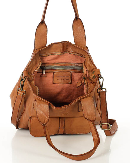 Torebka miejska skórzana w harmonii z naturą MARCO MAZZINI brąz camelowy