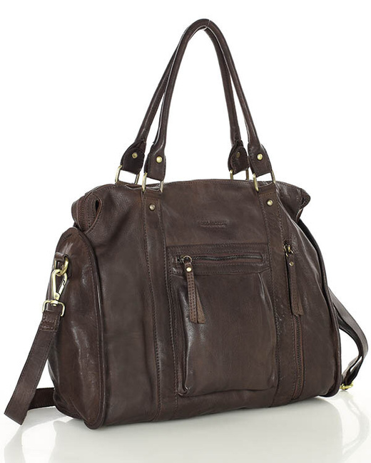 Torebka skórzany kuferek vintage old pelle MARCO MAZZINI czekoladowy brąz