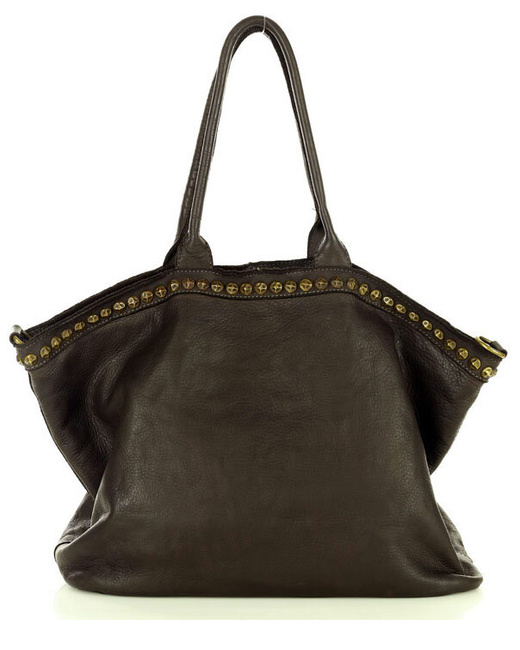 Duża torebka skórzana oversize style shopper bag - MARCO MAZZINI ciemny brąz caffe