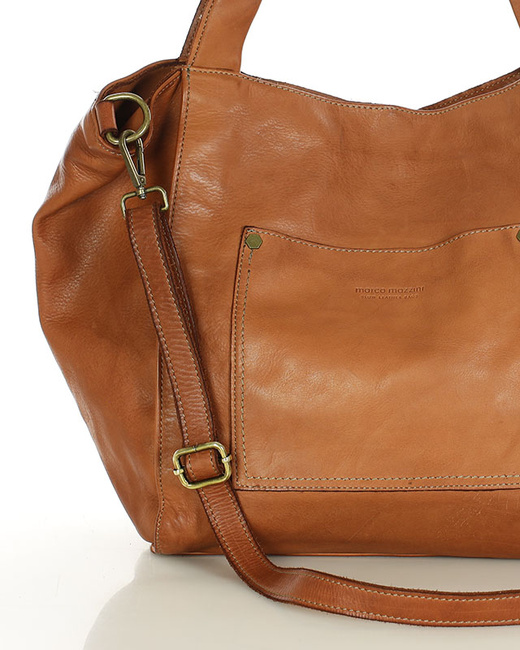 Shopperka torebka skórzana miejska - MARCO MAZZINI brąz camel