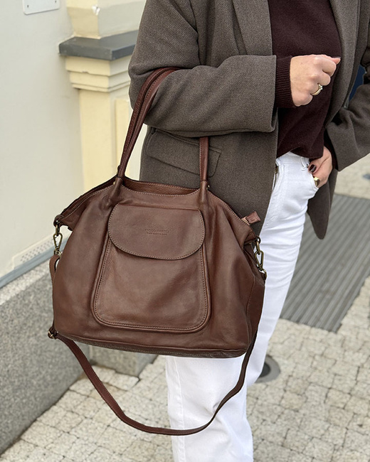 MARCO MAZZINI Torebka skórzana shopper bag ispirato dalla natura brąz